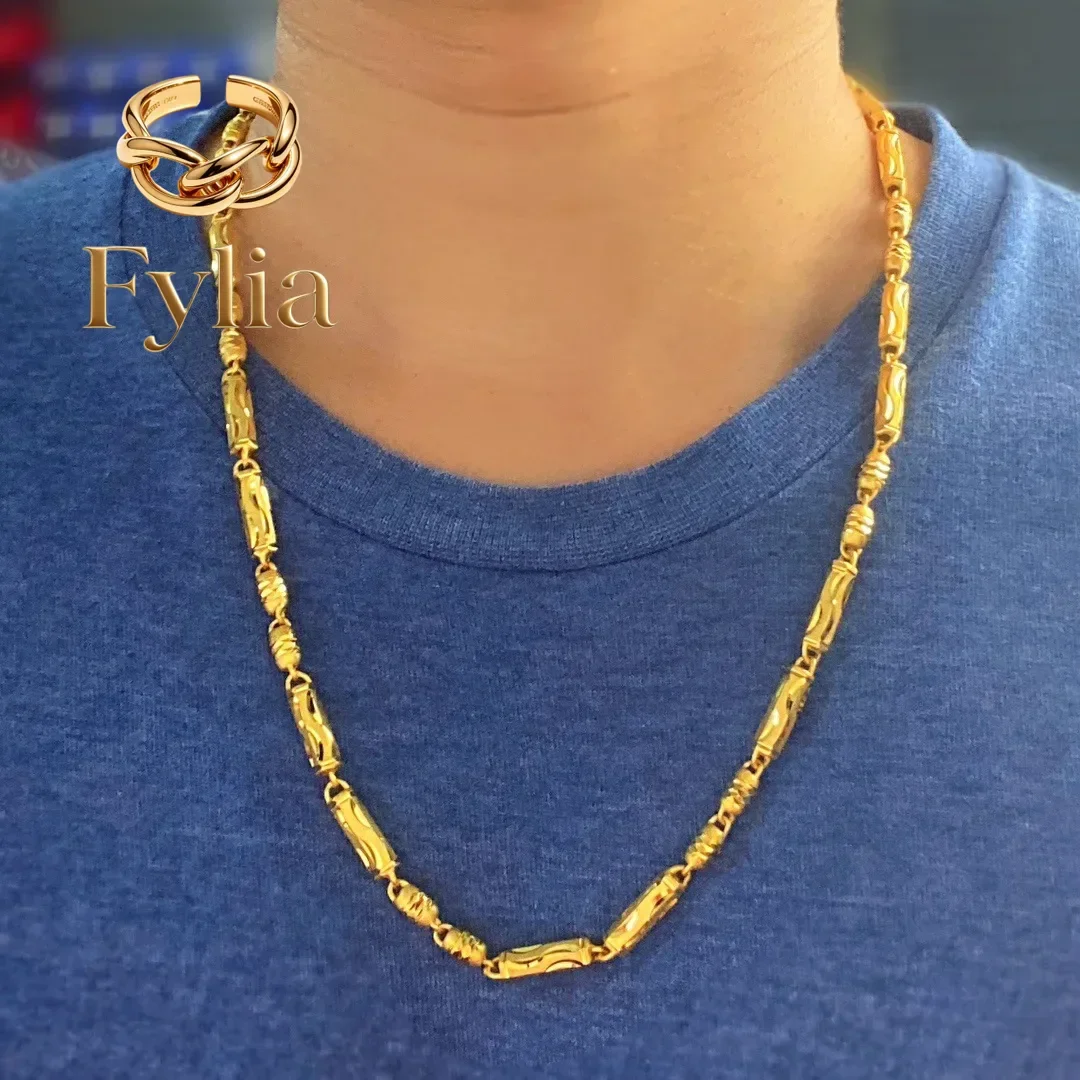 

Fylia Jewelry 9999 24K real gold 6mm new double bamboo men's necklace exquisite fashionable solid gold men's jewelry