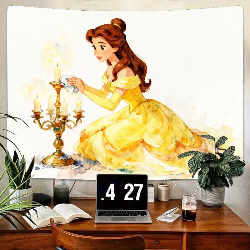

1PC Disney Belle Tapestry, Beauty & the Beast Princess Watercolor Wall Art, Modern Aesthetic Bedroom Decor Gift