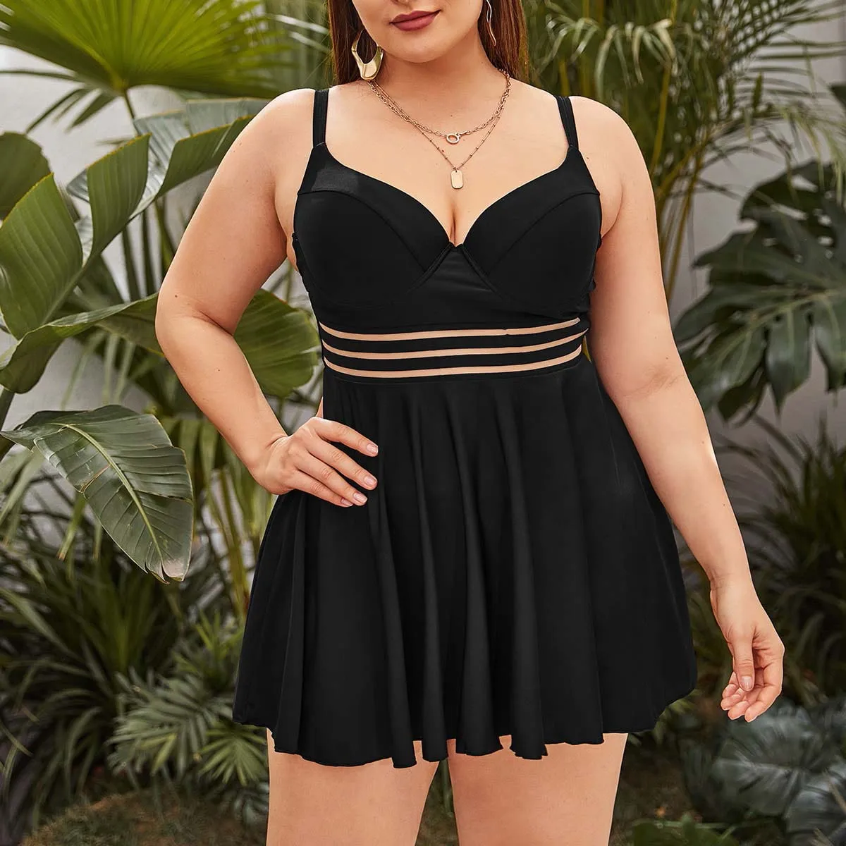 L-4XL Swimsuit Two piece Bathing Suits Plus Size Large Women Summer Cover up with Skirt Black Boxer Swimming Trunks Cover Belly