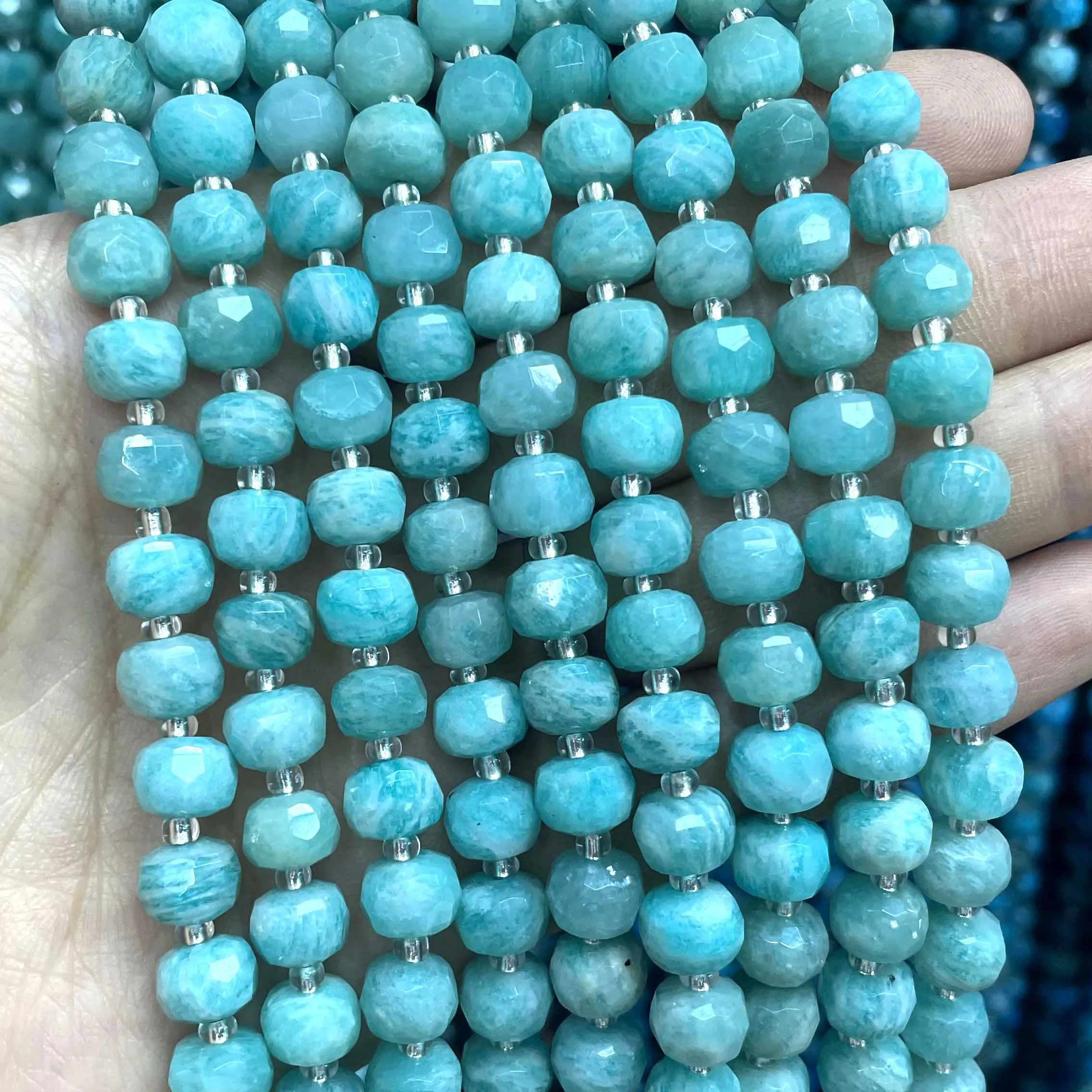 Natural Amazonite Stone Beads Round Faceted Rondelle Square Irregular Shape For Jewelry Making Diy Bracelet Accessories