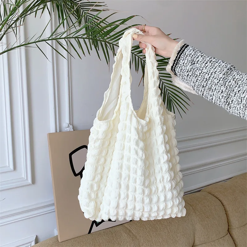 

New Style Pleated Bubble Cloud Women's Shoulder Bag Retro Candy-Colored Large Capacity Shopping Bag Simple Handbag