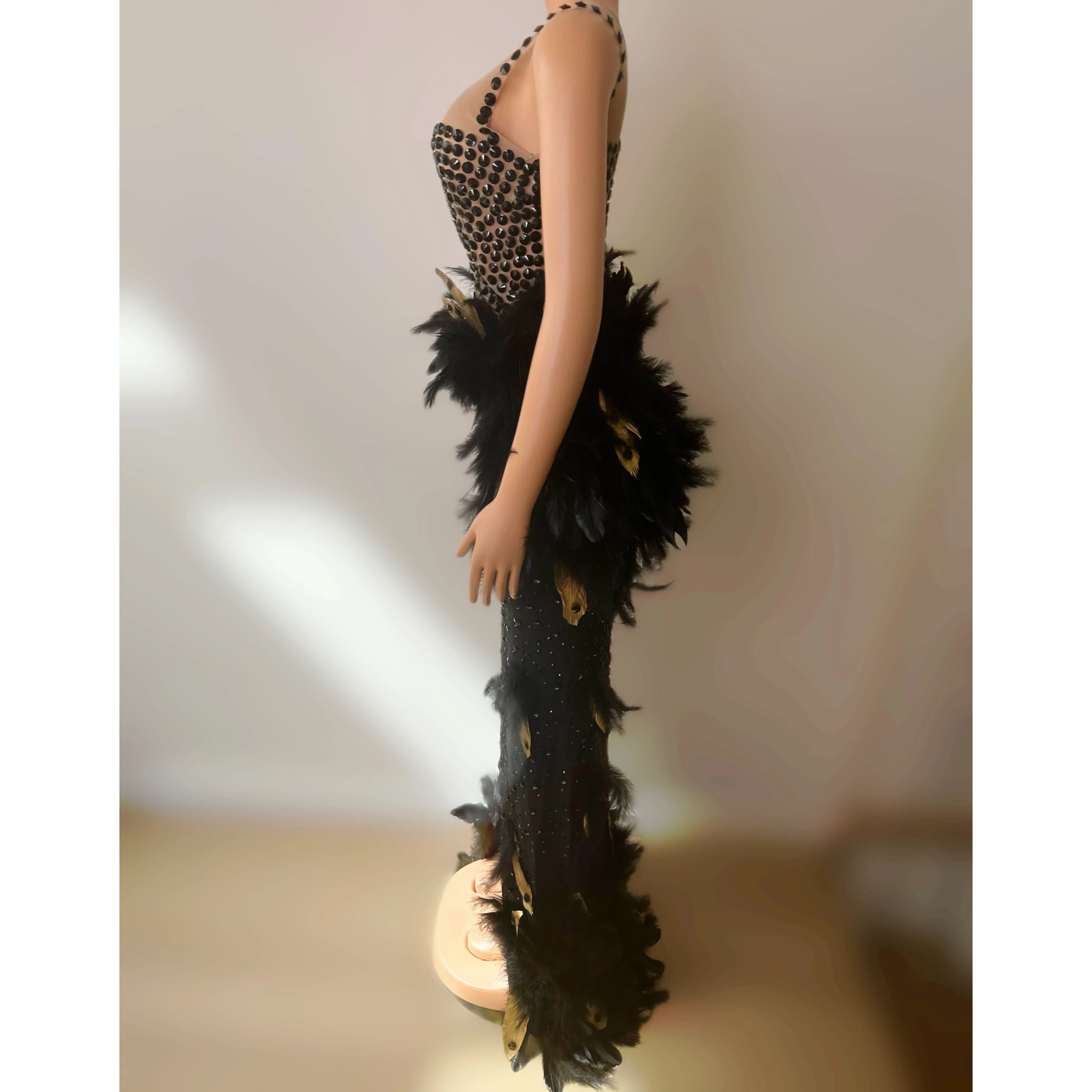 2025 strass gogo dança traje feminino festival vestido de festa alta fenda vestidos longos com penas luxo feminino vestido elegante