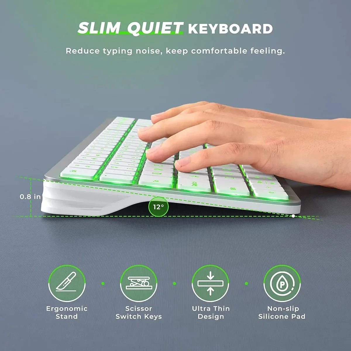 Hot Sale Wireless Keyboard and Mouse Combo,BT Rechargeable Full Size Mulit-Device Wireless Keyboard for Computer Tablet Laptop