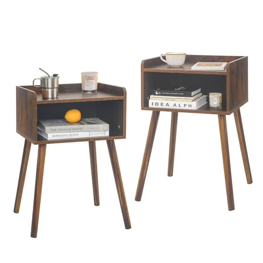

Night Stand Set 2, Mid Century Modern Side Table Bedroom with Storage, Small End Bedside Table Set of 2 with Solid Wood Legs for
