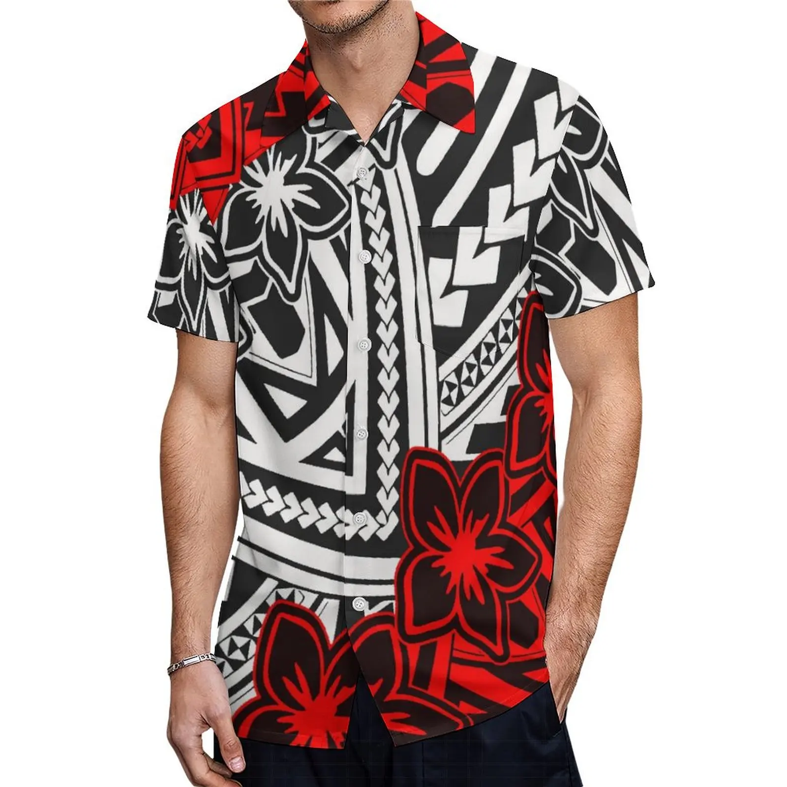 Samoan Couple Suit Polynesian Island-Style Stylish Women\'S Short-Sleeved Dress Matched With Men\'S Aloha Shirt