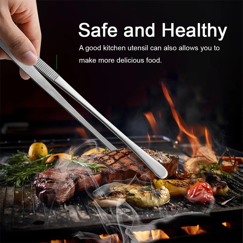 LMETJMA 2 szt. Pęseta kuchenna Heavy Duty szczypce do żywności ze stali nierdzewnej szef kuchni gotowanie pęsety do grillowania grillowanie gotowanie JT349 — zdjęcie 4