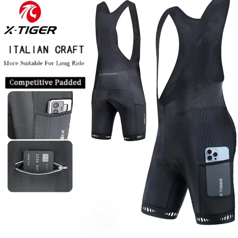 X-TIGER Cycling Bib Pants with Back Pocket Gel Padded Mens Cycling Pantyhose Bicycle Shorts Men's Cycling Clothing Casual Pants