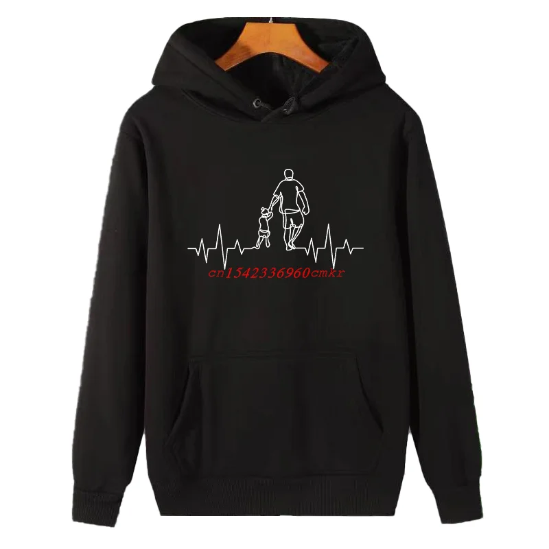 Father And Daughter Heartbeat Ekg Partner Graphic Hooded Sweatshirts Fashion Winter Thick Sweater Hoodie Men's Sportswear