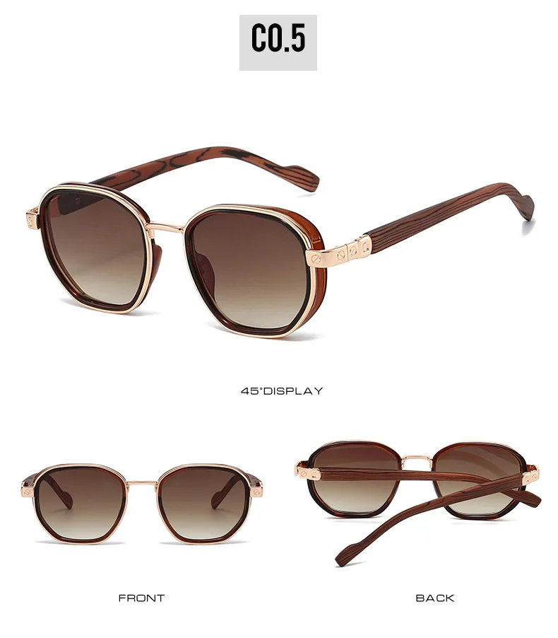 JNPCXI Neue Mode Runde Sonnenbrille Frauen Shades UV400 Retro Holz Beine Trend Gradienten Männer Sonnenbrille – Detail 9