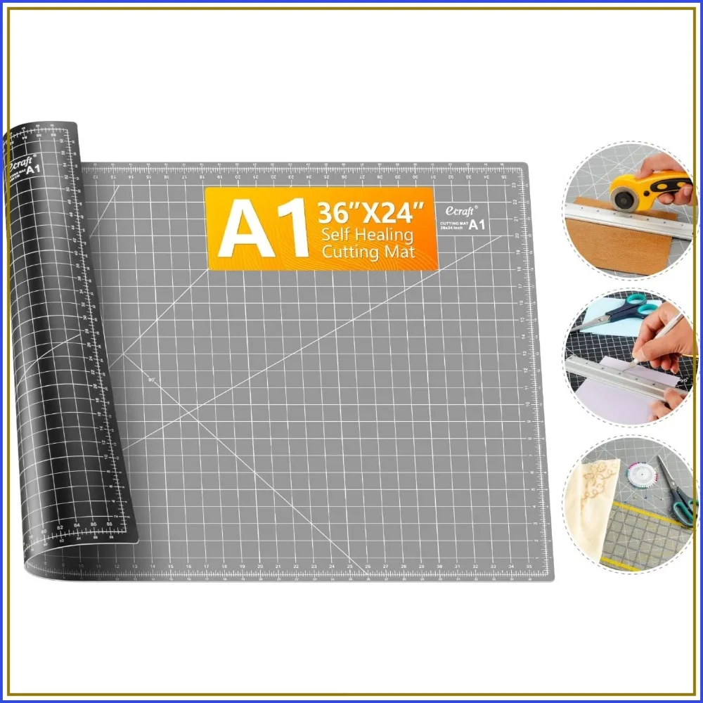 Tapete de Corte Autoadhesivo de Doble Cara de 24"x36" para Costura, Acolchado, Telas y Manualidades - Gris/Negro