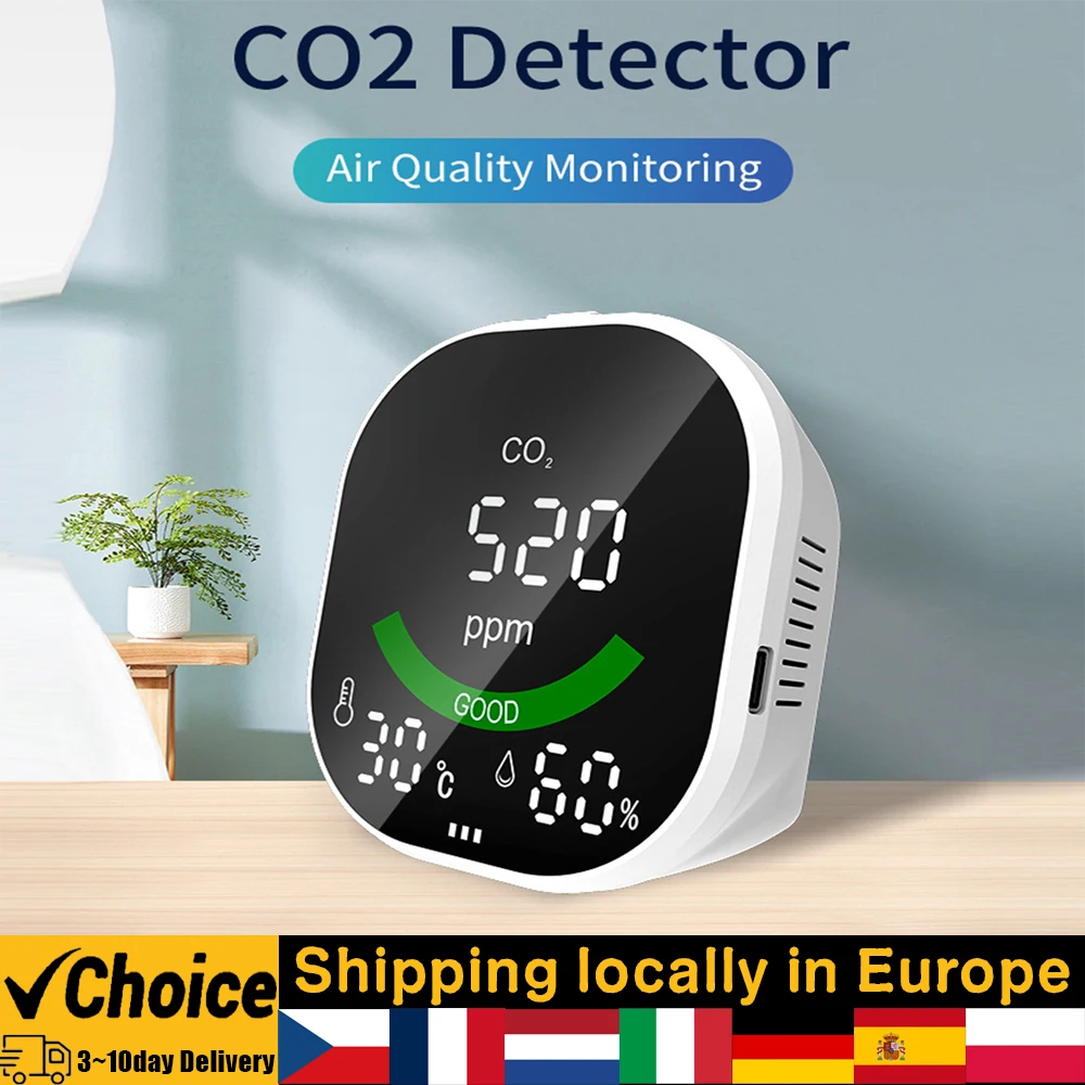 CO2-3 CO2 Monitor Mirror Air Quality Detection Carbon Dioxide Detector for Monitoring Temperature and Relative Humidity