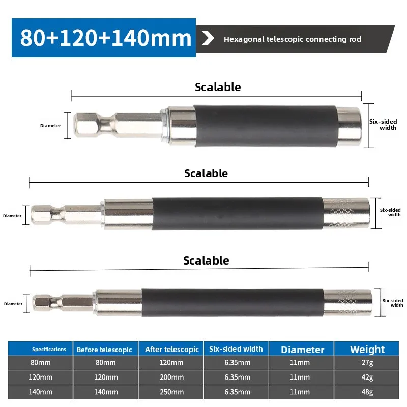 80mm 120mm 140mm Hex Shank Extension Rod Socket Extension Bar Drill Bit Extension Adapter for Electric Screwdriver Power Tool
