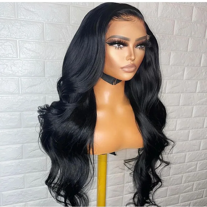 26inch 180Density Natural Black Body Wave Soft Glueless 5x5 Silk Base Jewish Human With BabyHair HDLace European Hair Preplucked