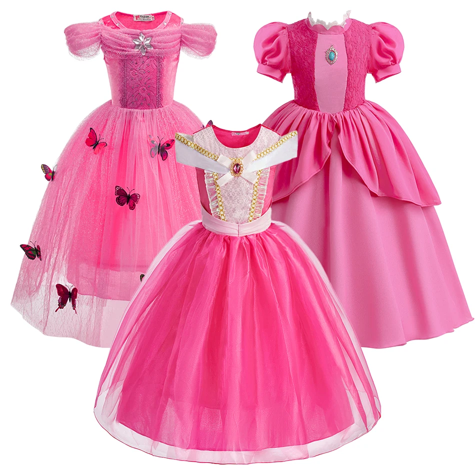 Children New Elsa Costume Little Girls Princess Cosplay Birthday Sequin Maxi Dresses Cinderella Rose Red Performance Ball Gown