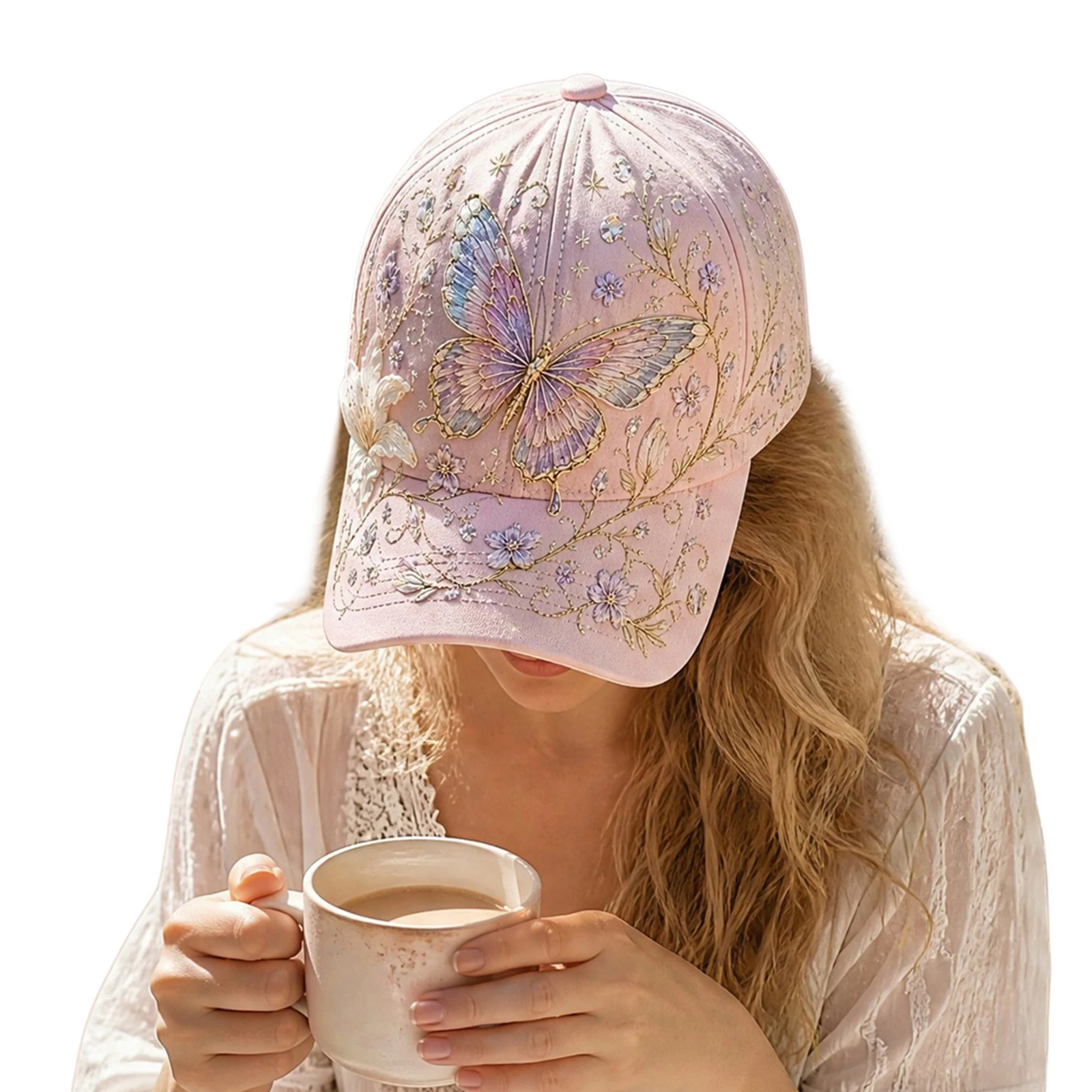 Garden Morning Floral Print Baseball Cap Adjustable Botanical Cottagecore Hat Breathable for Nature Lover Gardeners Women