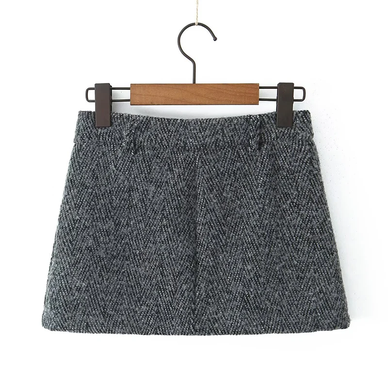 YENKYE 2025 Women High Waist A-line Mini Woolen Skirt Office Autumn Winter Elegant Skirts