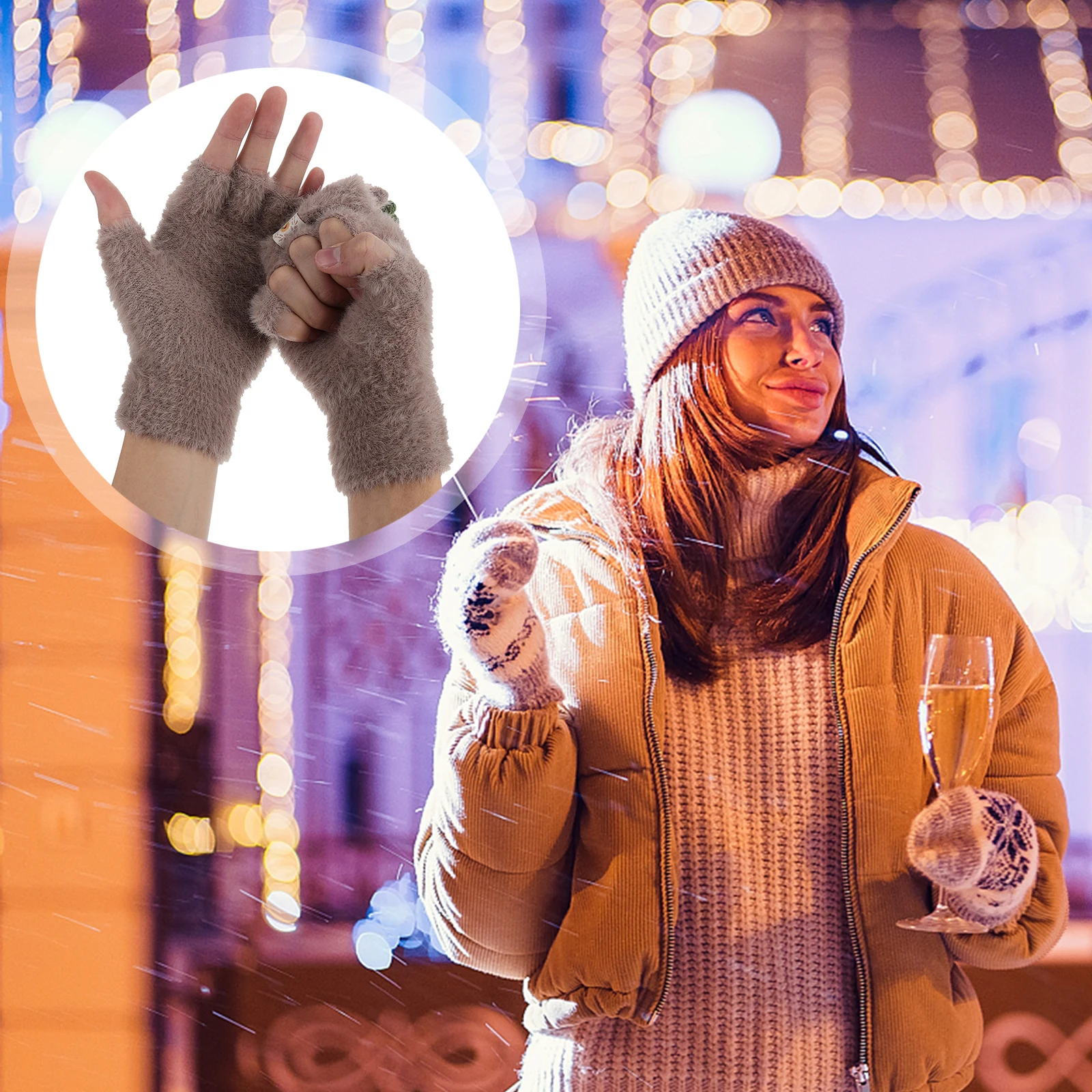 

Fleece Lined Gloves Warm Cartoon Half Finger Outdoor Warm Cartoon Glove Riding Gloves for Women Christmas Accessories