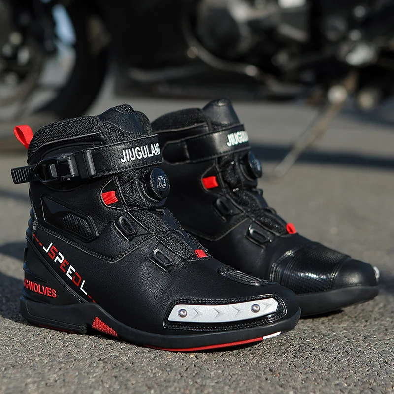 

Men Leather Motorcycle Boots Breathable Anti Slip Wear-resistant Riders Boots Motorbike Racing Ankle Length Shoes Four Season