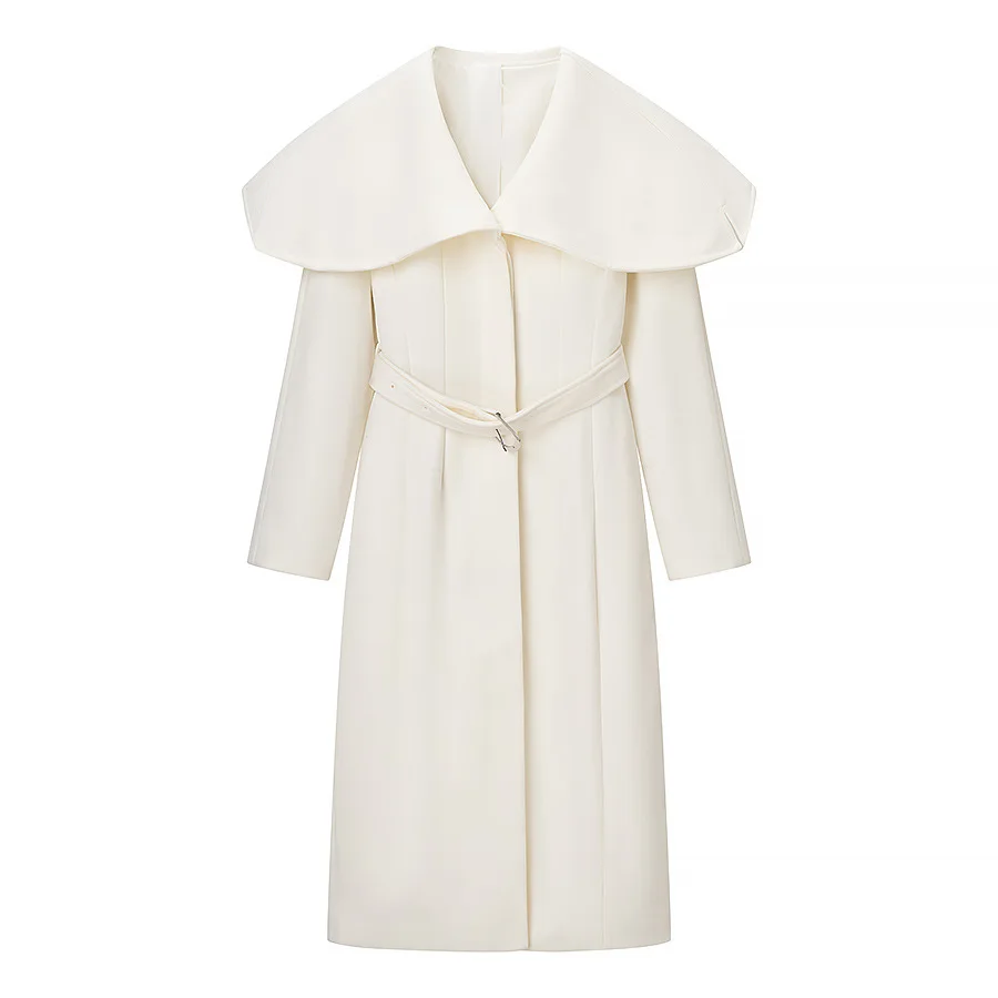 

Women's Simple Loose Coat with Belt Lapel Long-sleeved Single-breasted Solid Color Casual Overcoat Commuting Autumn New Chic Top