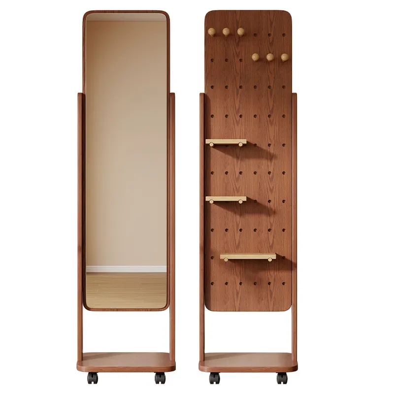 Vintage Full Length Mirror with Coat Rack Rotating Floor Standing Dressing Mirror for Bedroom Entryway Home Decor