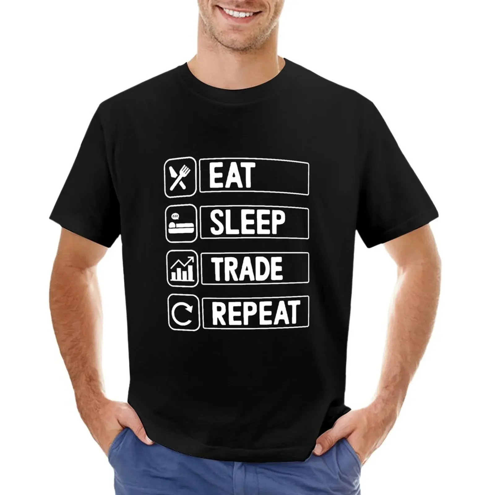 Eat Sleep Trade Repeat Stock Market Trading Currency Trader T-shirt tops shirts graphic tees quick-drying Short sleeve tee men