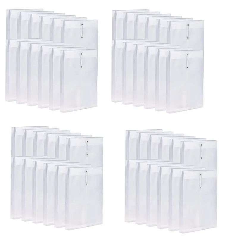 Superior-48 Pack Clear Plastic Envelopes Poly Envelopes Expandable Files Document Folders With Button & String Tie Closure A4