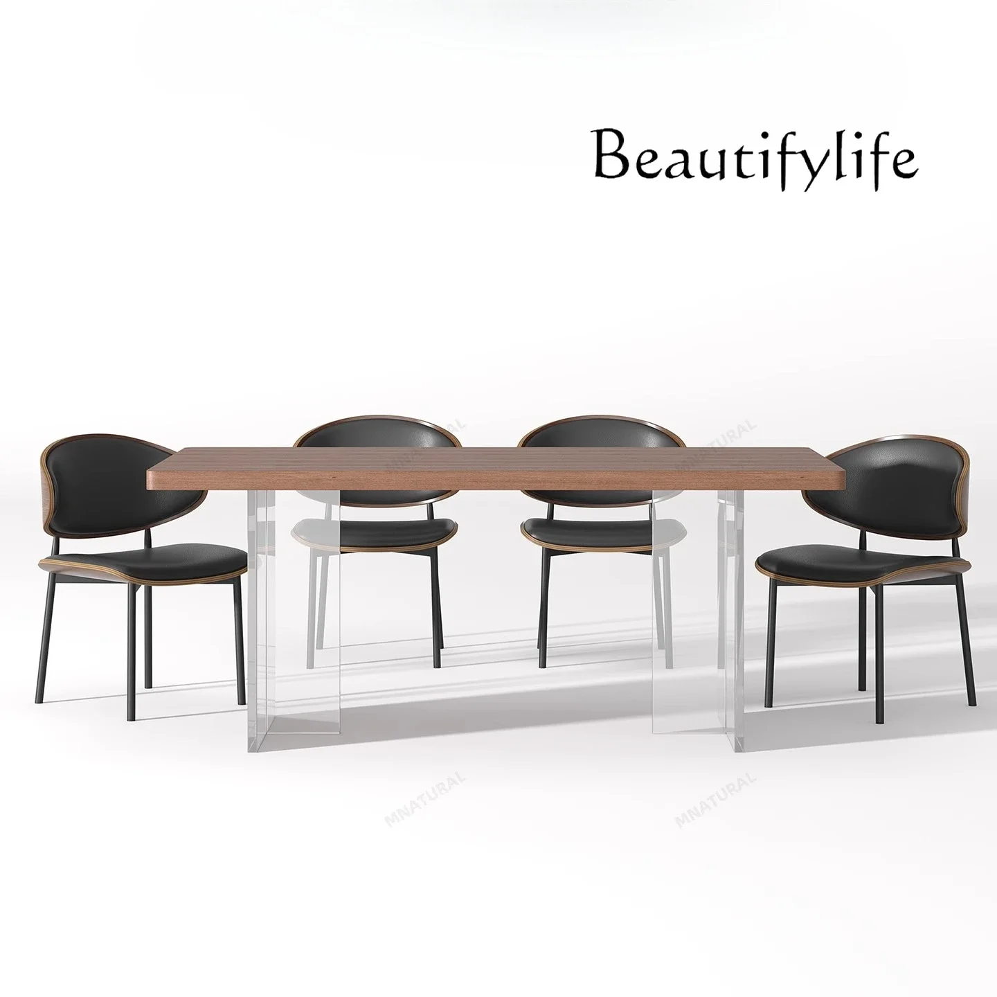 G45 Solid Wood Large Board Dining Table Household Acrylic Suspended Dining Table Office Desk Walnut Color Table