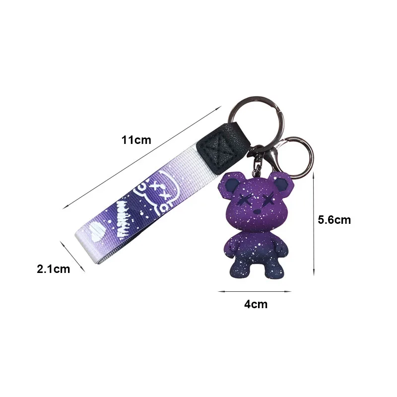 Starry Sky Gradient Color Bear Keychain Men and Women Couple Bag Pendant Car Key Ring Chain Accessories Keyring Gift for Friends