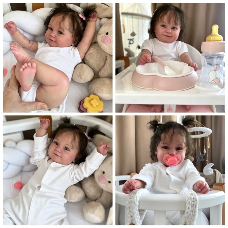 

48cm Reborn Baby Doll Maddie Newborn Girl Rooted Brown Hair Touch Soft Real Picture Bebe Reborn
