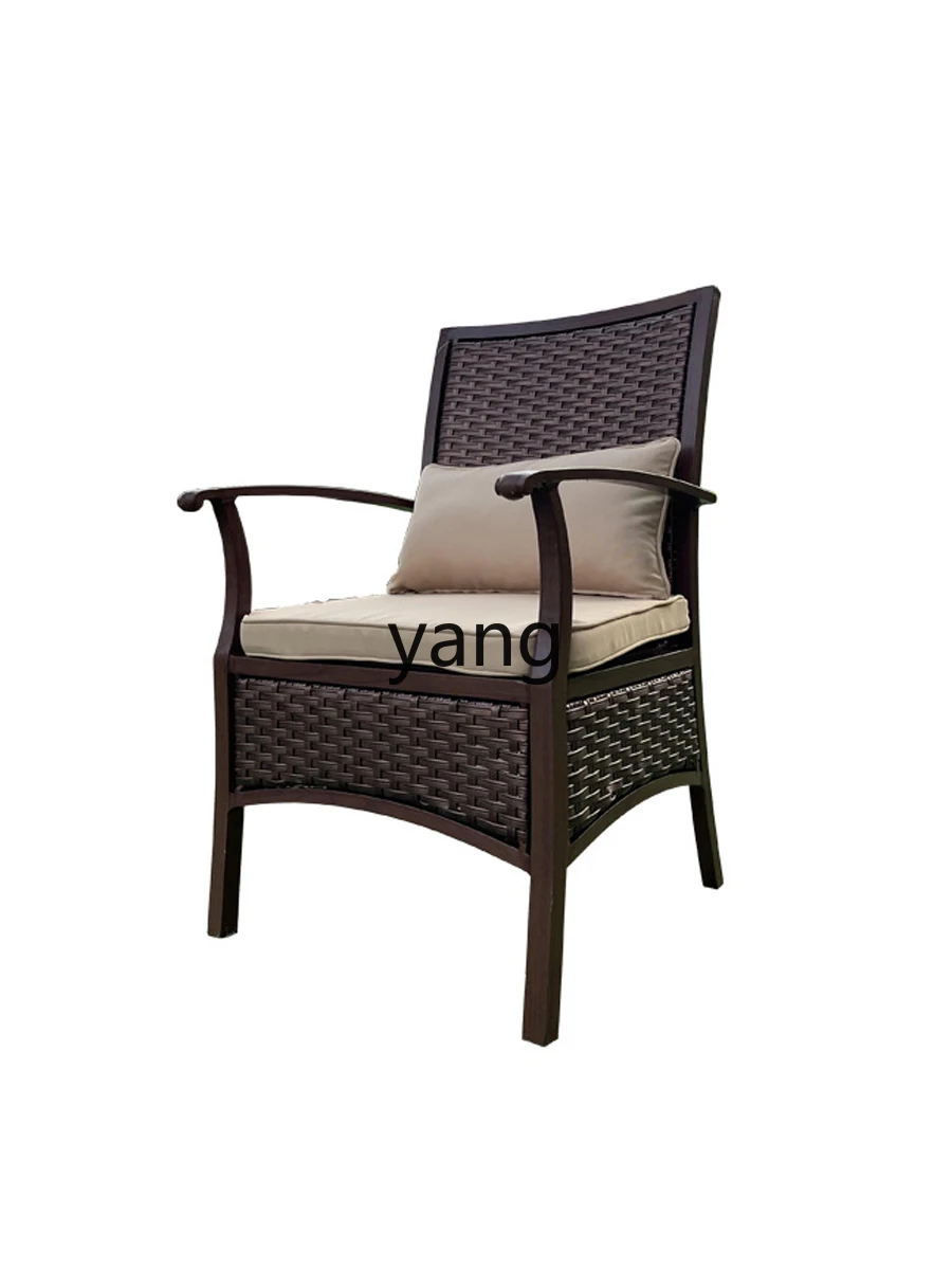 MMM  Outdoor Tea Table and Chair Set for Villa Courtyard New Chinese Style Kung Fu Tea Table Cast Aluminum Rattan Single Chair