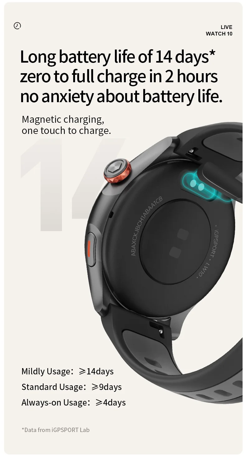 iGPSPORT LW10 1,43 Zoll AMOLED-Bildschirm Herzfrequenzüberwachung Bluetooth Anruf GPS Sport Fitness Blutsauerstoff zum Laufen Radfahren – Detail 15