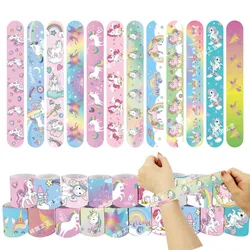 10pcs Cartoon Unicorn Clap Circle Toys Rainbow Unicorn Slap Bracelets Party Decoration Happy Kids Girls Birthday Party Favors