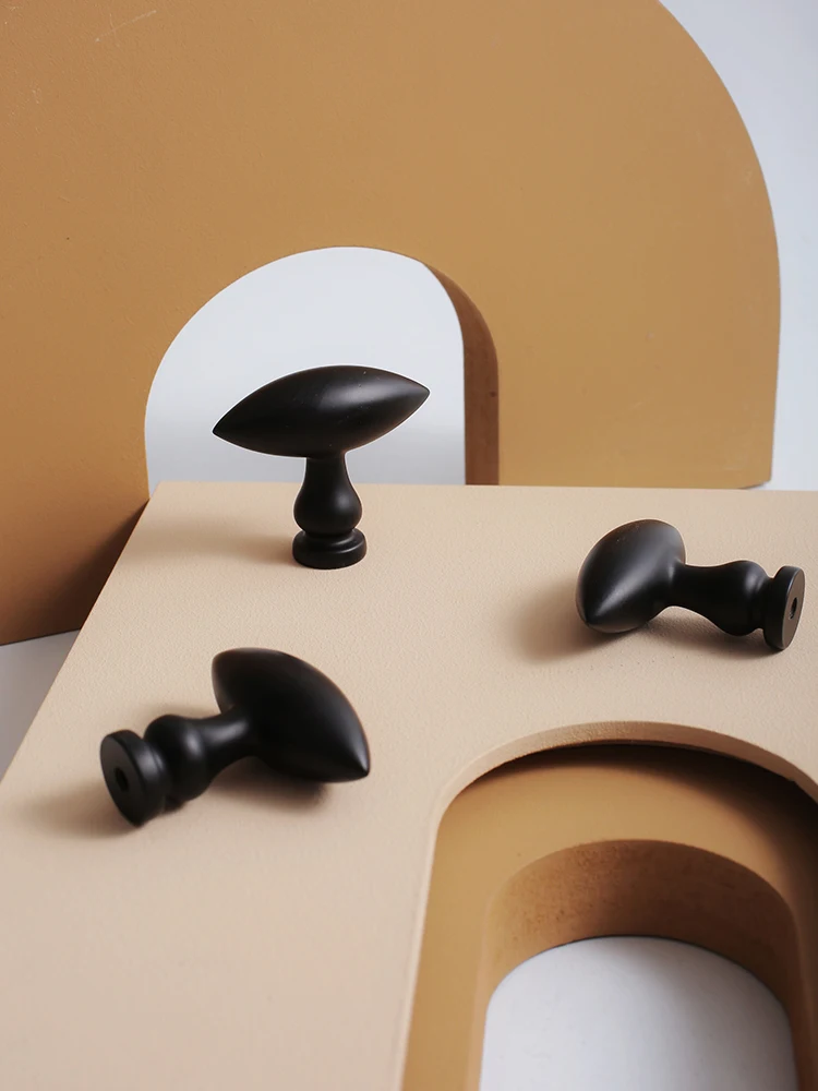 

Furniture Matte Olive Type Wardrobe Door Solid Brass Black Handle Cabinet Shoe Cabinet Electroplated Small Handle Knobs