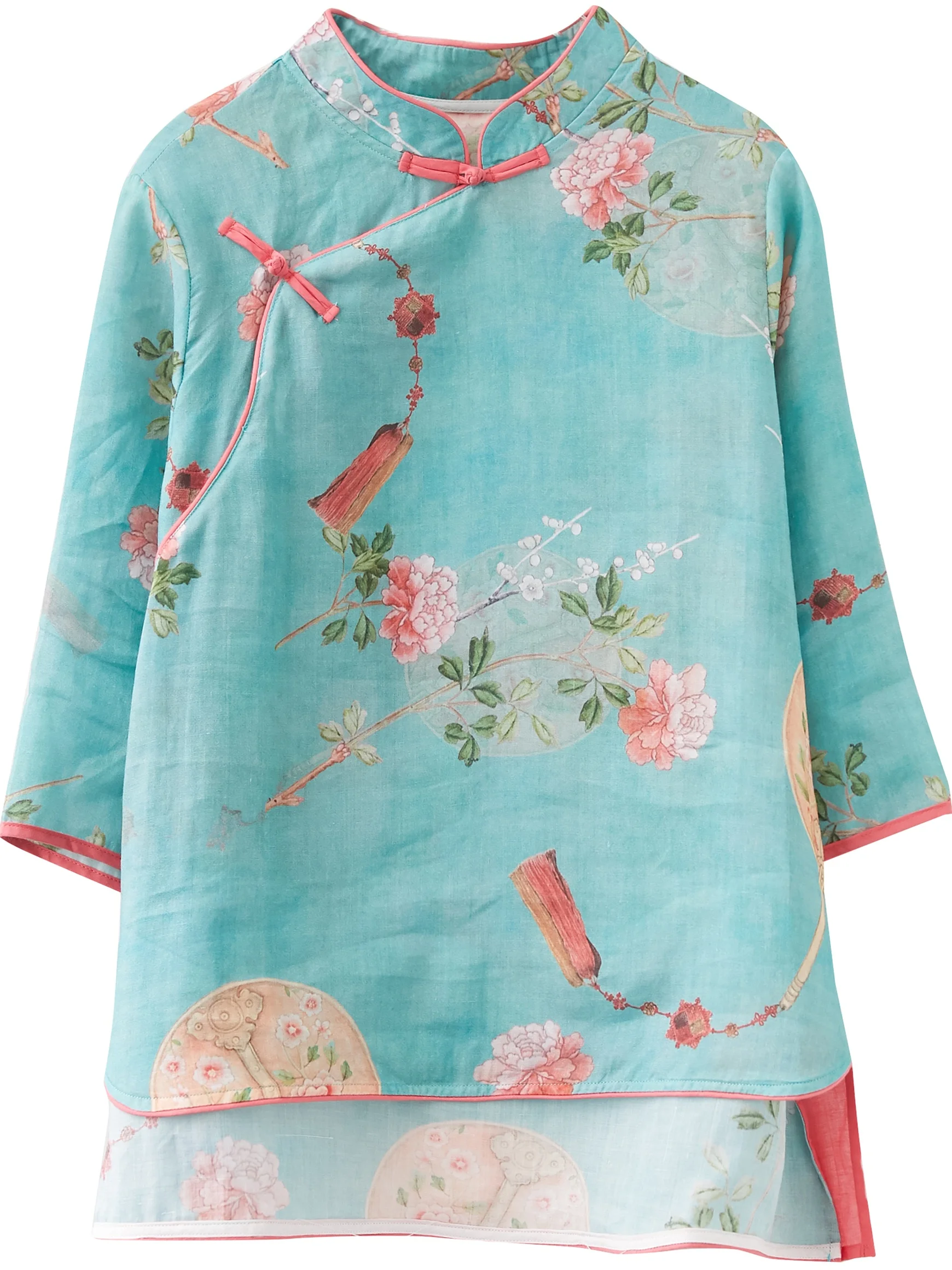 

Retro Sle ort Printed Flax irt Women's Spring New Chinese Hanfu Button up Top Summer Anti-Aging Elegance