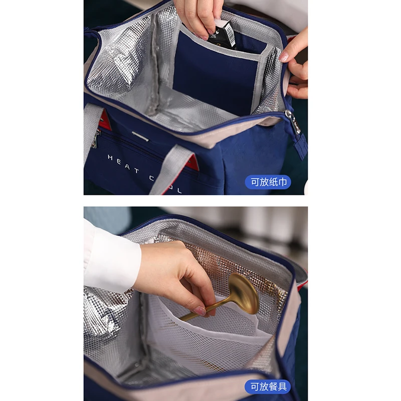 Portable Lunch Bag for Women Solid Color Large Capacity Thermal Food Storage Bags Office Worker Fruit Storage Bags Home Supplies