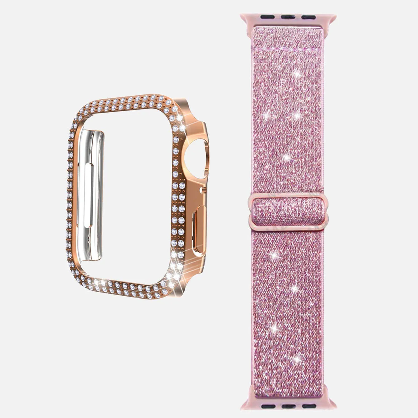 Crystal jewelry diamond watch protective case shiny nylon elastic band For apple watch ultra2 1 se s9 8 7 6 series women41454440