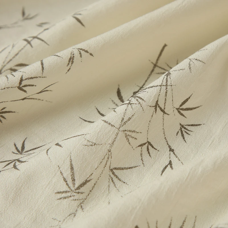 0.5m/1m/2m National Elegant Style Beige Ink Bamboo Printed Cotton Fabric Soft Breathable DIY Dress, Shirts, Pajamas, Bedding