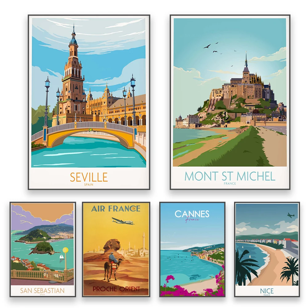 Póster Retro sin marco de la ciudad de St Tropez, arte de pared de Francia, póster Vintage de viaje, pintura en lienzo de la Riviera Francesa, Nice, 1 unidad