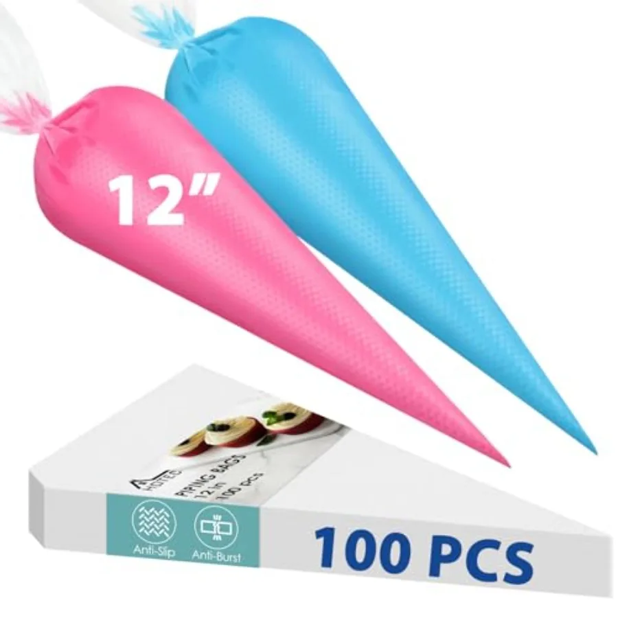 100 Bolsas de Repostería Desechables Antiexplosión de 12 Pulgadas, Bolsas de Pastelería Antideslizantes de Grado Alimenticio Libres de BPA para Pasteles, Cupcakes, Galletas y Crema