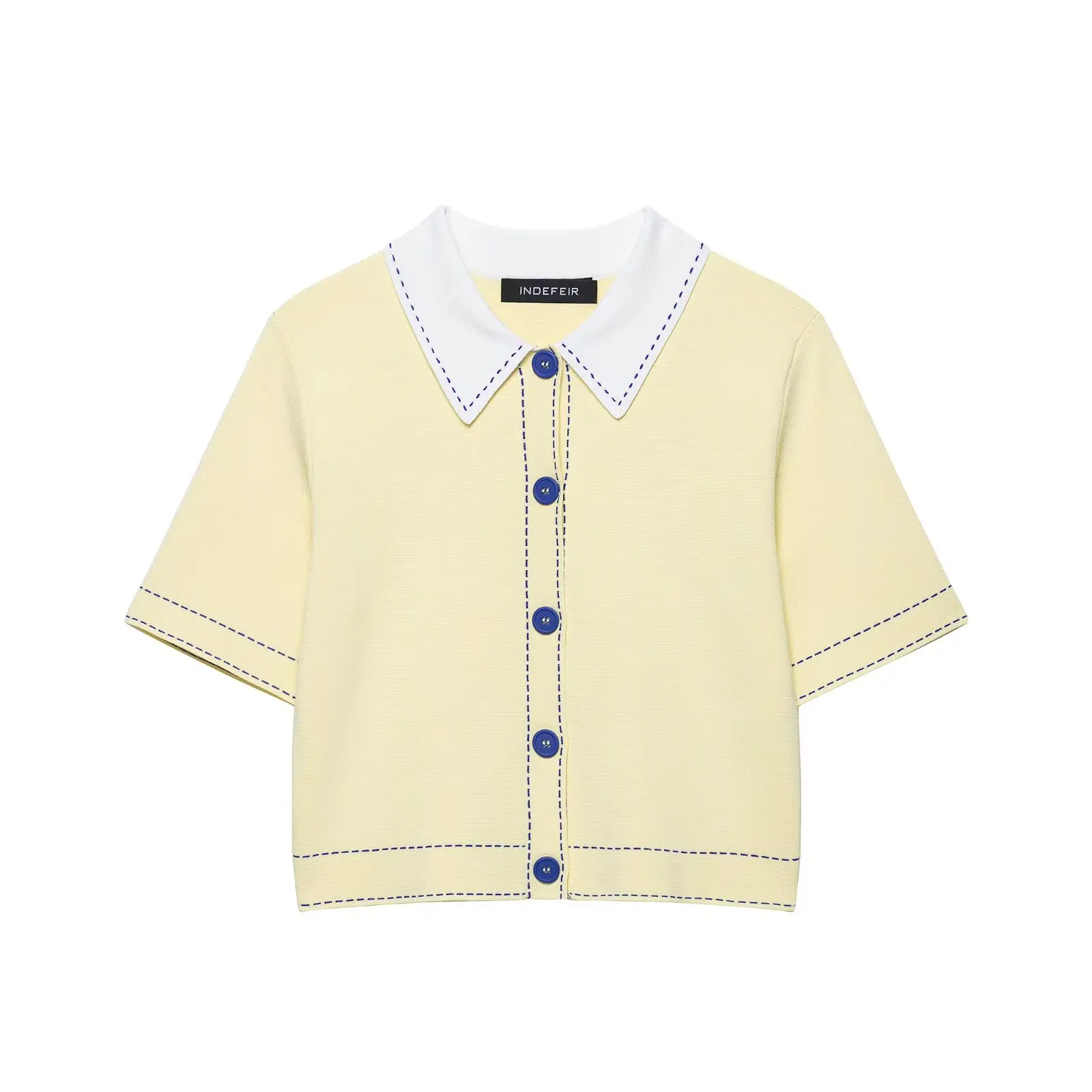 

Новое поступление 2025 года, модный однобортный однобортный вязаный свитер прямого кроя с короткими рукавами и воротником в европейском и американском стиле