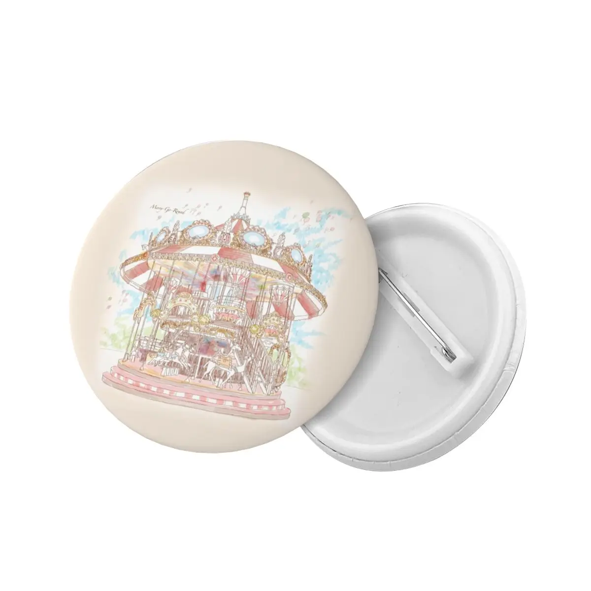 Pastel Circus Carousel Pin Back Buttons Custom Amusement Park Brooch Badge for Bags Pinback Birthday Gift