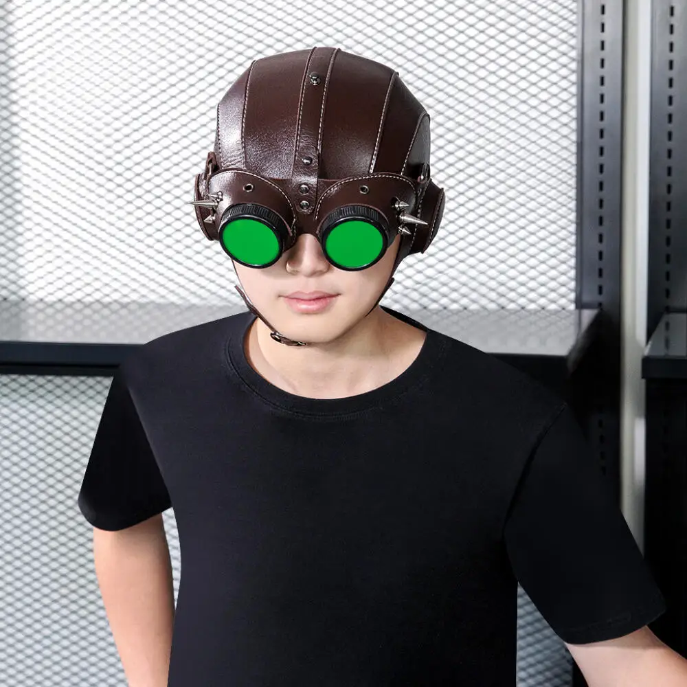Medieval Retro Cosplay Steampunk Pu Flying Hat Halloween Cos Props Accessories Eye Protection Rivet Decoration Headgear