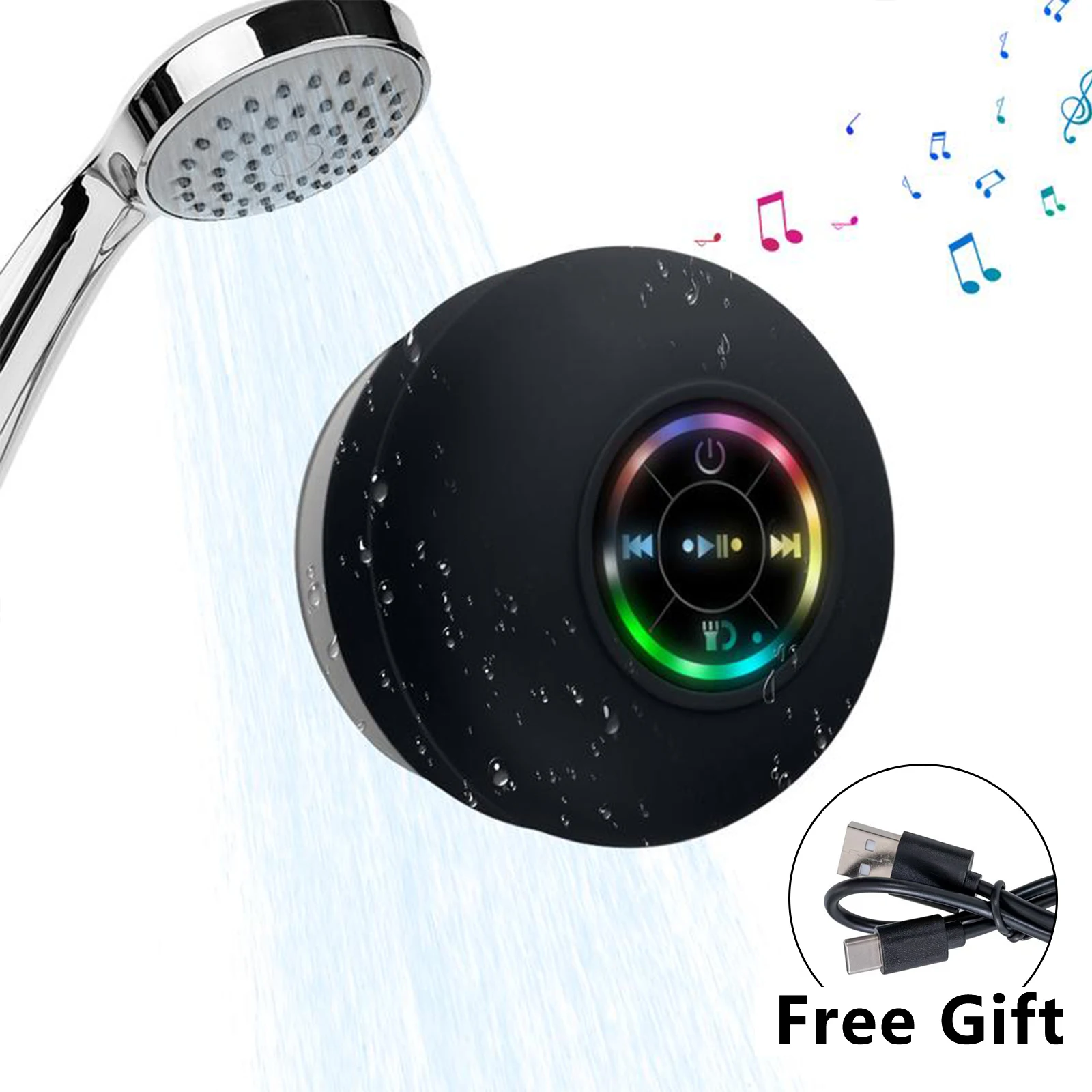 Enhance the happiness of bathing! Waterproof RGB Light Speaker,  Mini Portable Wireless Speaker, Rechargeable Waterproof Speaker image 4