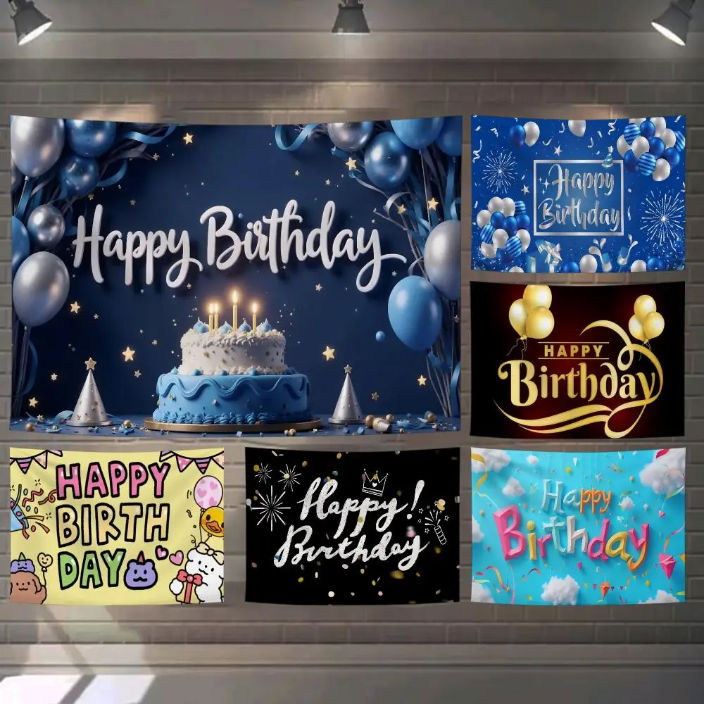 Happy Birthday Tapestry Custom Living Bedroom Party Dormitory Interior Wall Bohemian Decoration Attached Clip