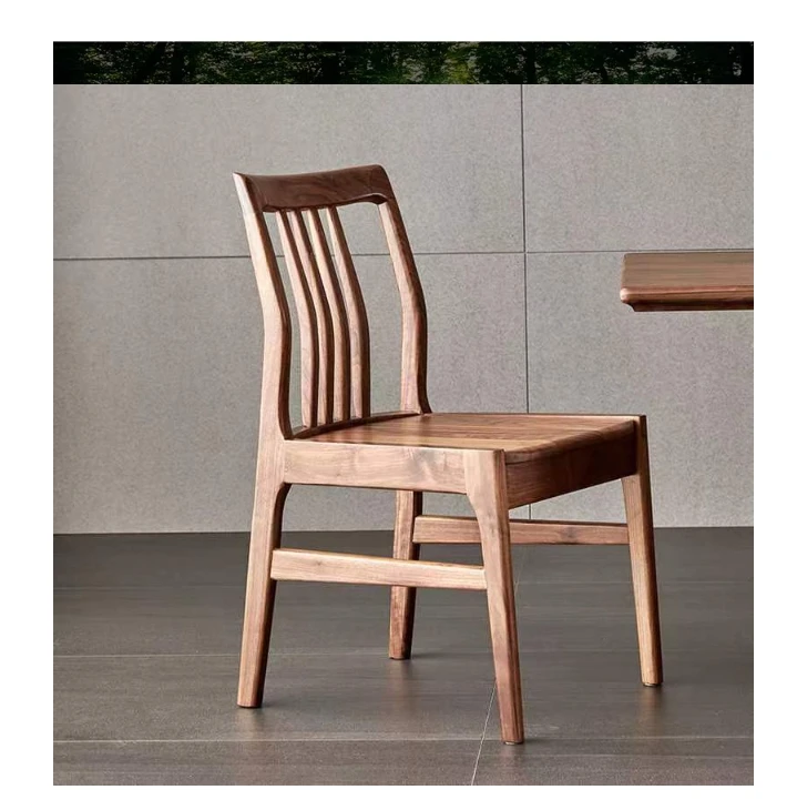 Silla de madera maciza de lujo ligera para restaurante, silla de mesa de té con respaldo de ocio simple, silla de comedor de nogal negro de América