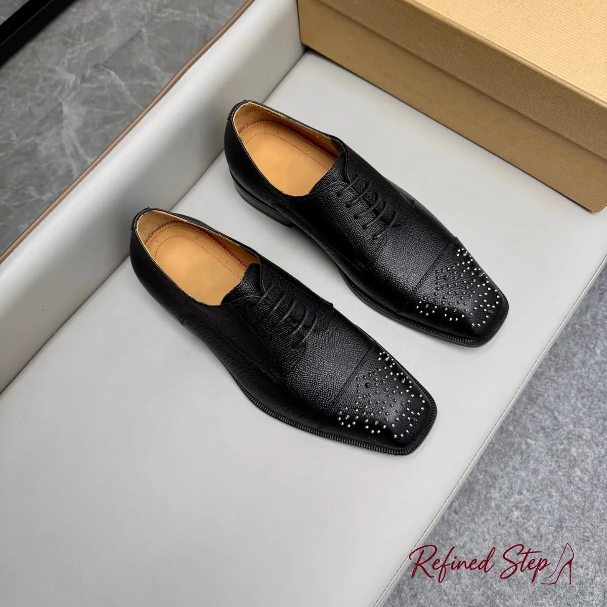Men Genuine Leather Rhinestone Three Joint Oxford Shoes Breathable Soft Leather Formal Business Dress Shoes