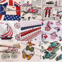 Fine Canvas Fabric Cotton Polyester Colorful American Flag Union Jack Printed Sofa Curtain Tablecloth Pillow