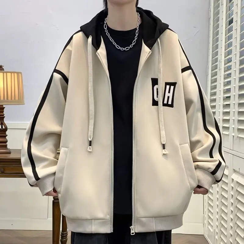 

Весенне-осенняя спортивная толстовка с капюшоном для мужчин — модная свободная бейсбольная куртка большого размера Fat Guy большого размера