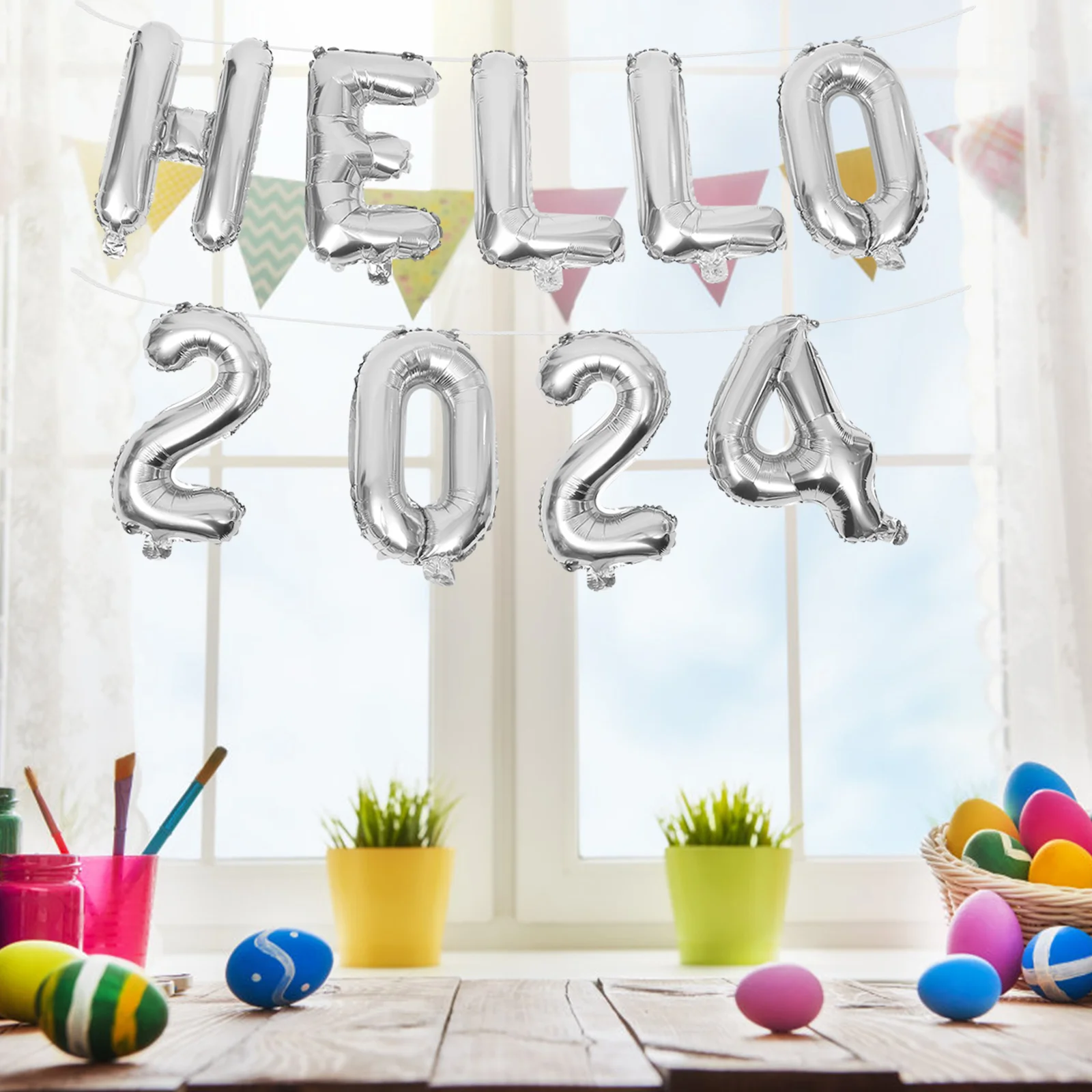 

BRIGHTFUFU 1 Set 2024 Party Balloons Happy New Year Daisy Foil Decorations Birthday Banner Backdrop Table Decoration Aluminum
