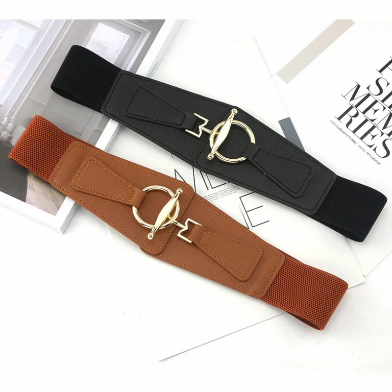 Women PU Leather Wide Waist Belt High Quality Luxury Big Belts for Women Retro Stretch Dress Belt Cummerbunds Plus Size Belt